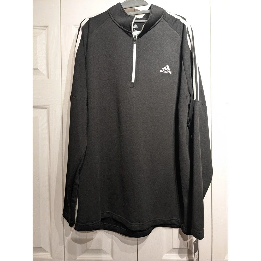 Adidas Pullover Men XL Black French Terry 1/4 Zip Golf UPF 50 Mock Nk NWT